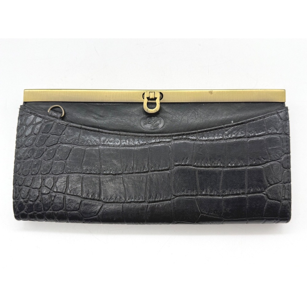 Buxton Black Faux Leather Croco Embossed Clutch Wallet Structured Organizer